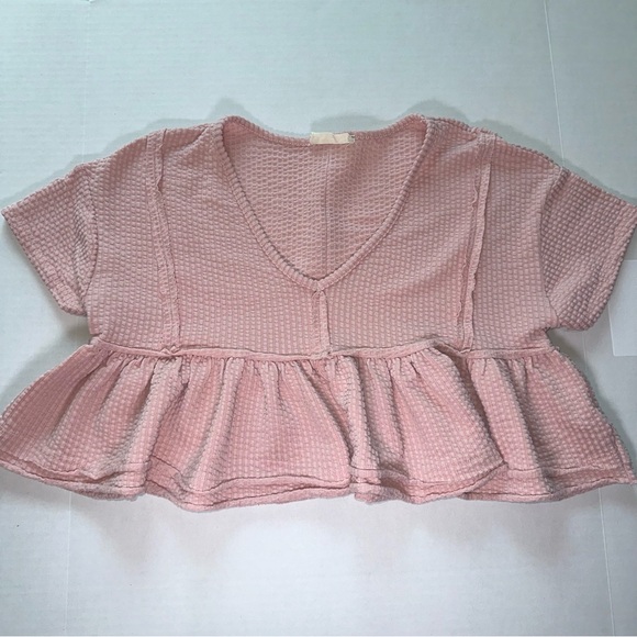 Pink Textured Peplum Top - Picture 1 of 5